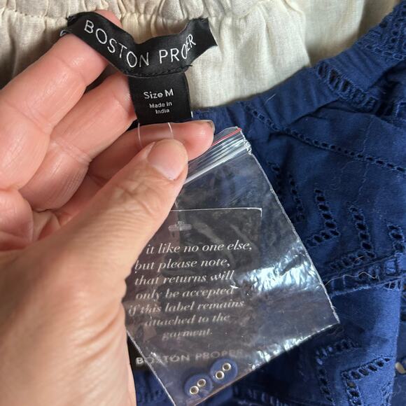 Boston Proper dress Medium western blue maxi off shoulder eyelet boho NWT - Picture 13 of 15